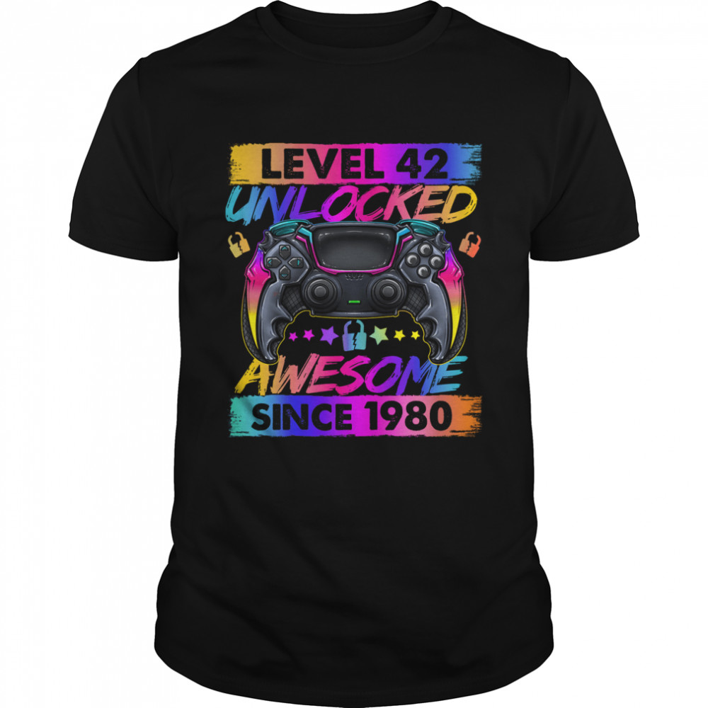 Level 42 Unlocked Awesome Since 1980 42nd Birthday Gaming T Shirt