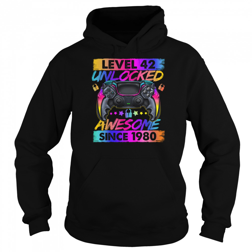 Level 42 Unlocked Awesome Since 1980 42nd Birthday Gaming T Shirt Unisex Hoodie
