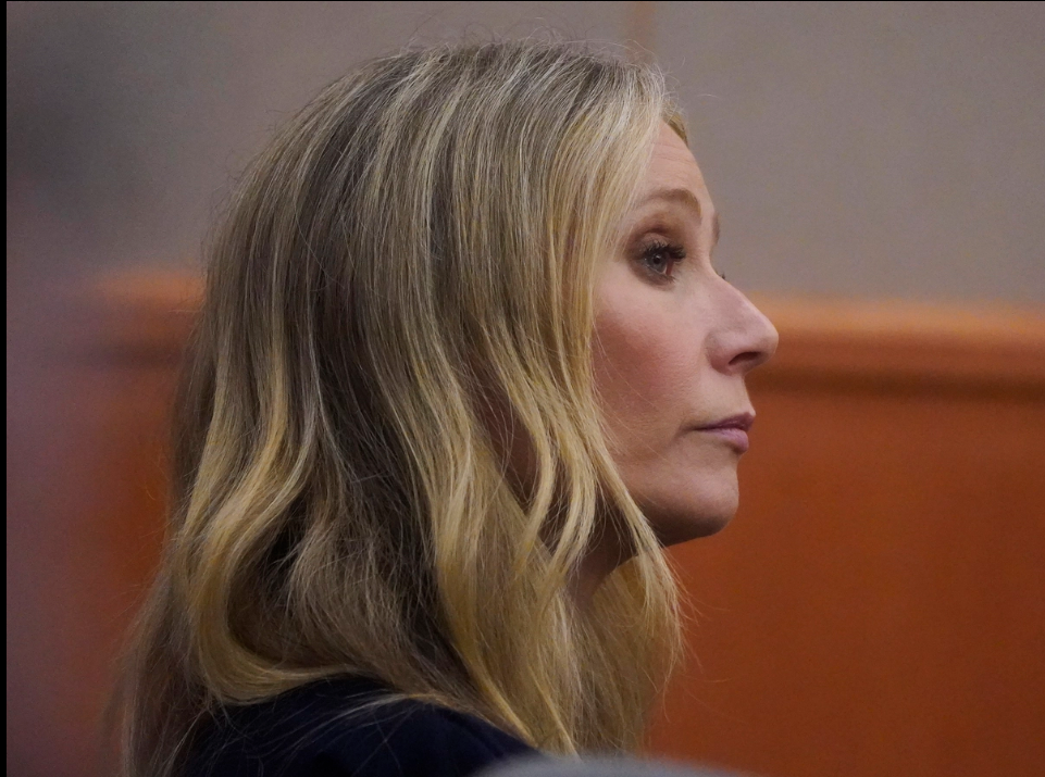 Gwyneth Paltrow sits in court during an objection by her attorney during her trial, Friday, March 24, 2023, in Park City, Utah. Paltrow is accused in a lawsuit of crashing into a skier during a 2016 family ski vacation, leaving him with brain damage and four broken ribs.